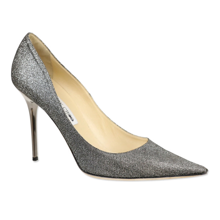 Jimmy Choo Romy 100 Anthracite Lamé Glitter Pointy Toe Pumps