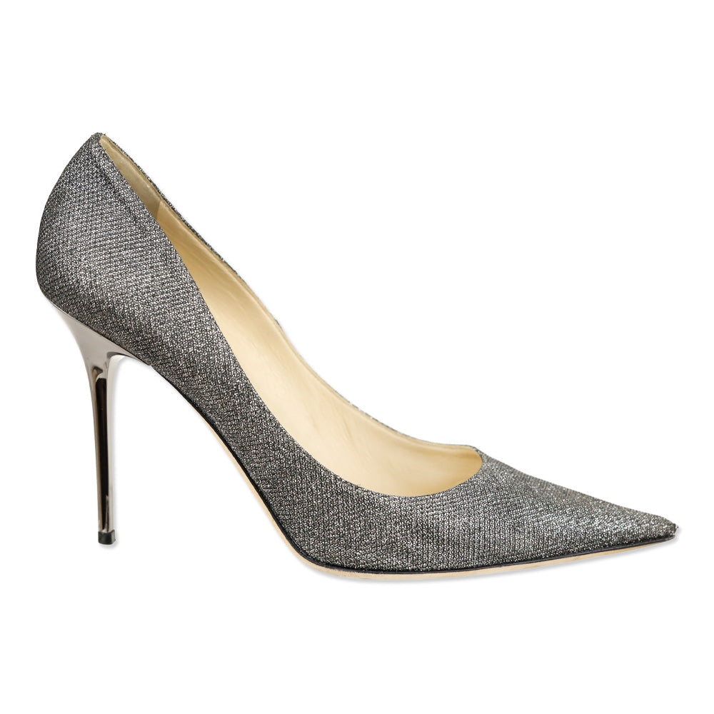 Jimmy Choo Romy 100 Anthracite Lamé Glitter Pointy Toe Pumps
