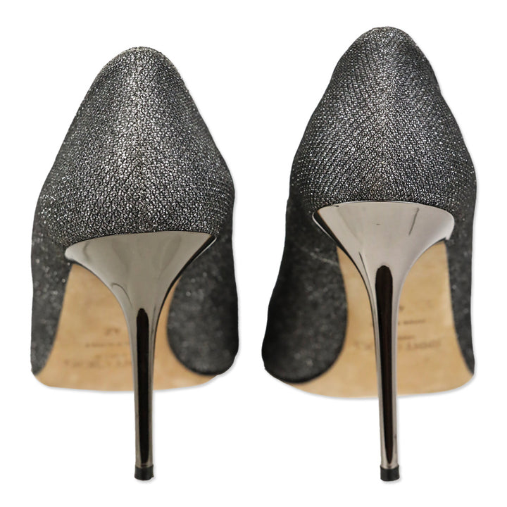 Jimmy Choo Romy 100 Anthracite Lamé Glitter Pointy Toe Pumps
