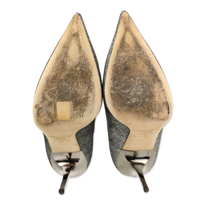 Jimmy Choo Romy 100 Anthracite Lamé Glitter Pointy Toe Pumps