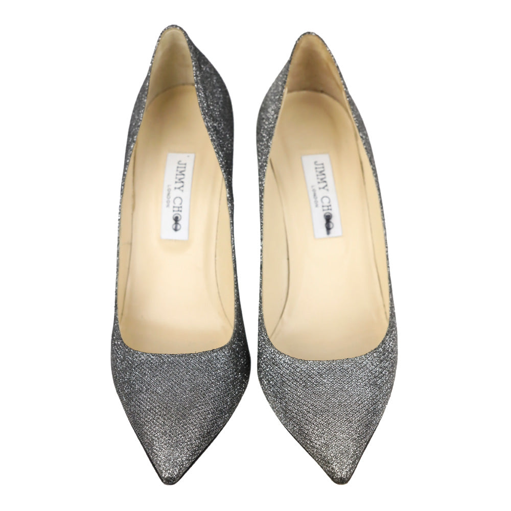 Jimmy Choo Romy 100 Anthracite Lamé Glitter Pointy Toe Pumps