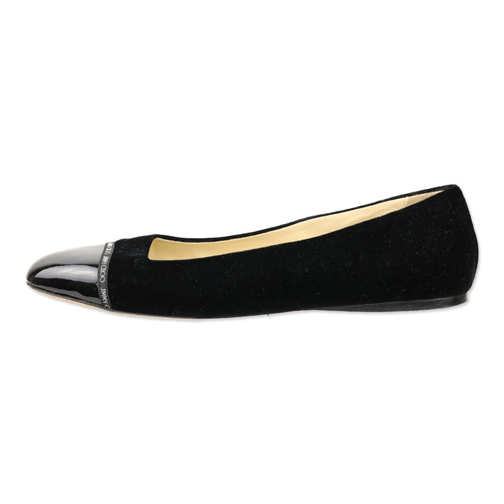 Jimmy Choo Black Velvet Watson Cap-Toe Leather Ballerina Flats