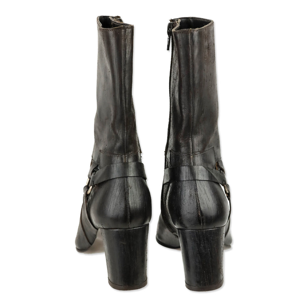 John Varvatos Brown Brushed Leather Harness Calf Boot