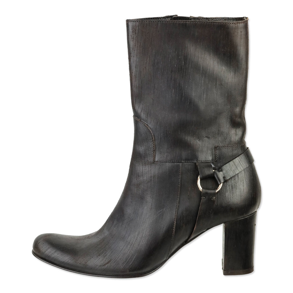 John Varvatos Brown Brushed Leather Harness Calf Boot