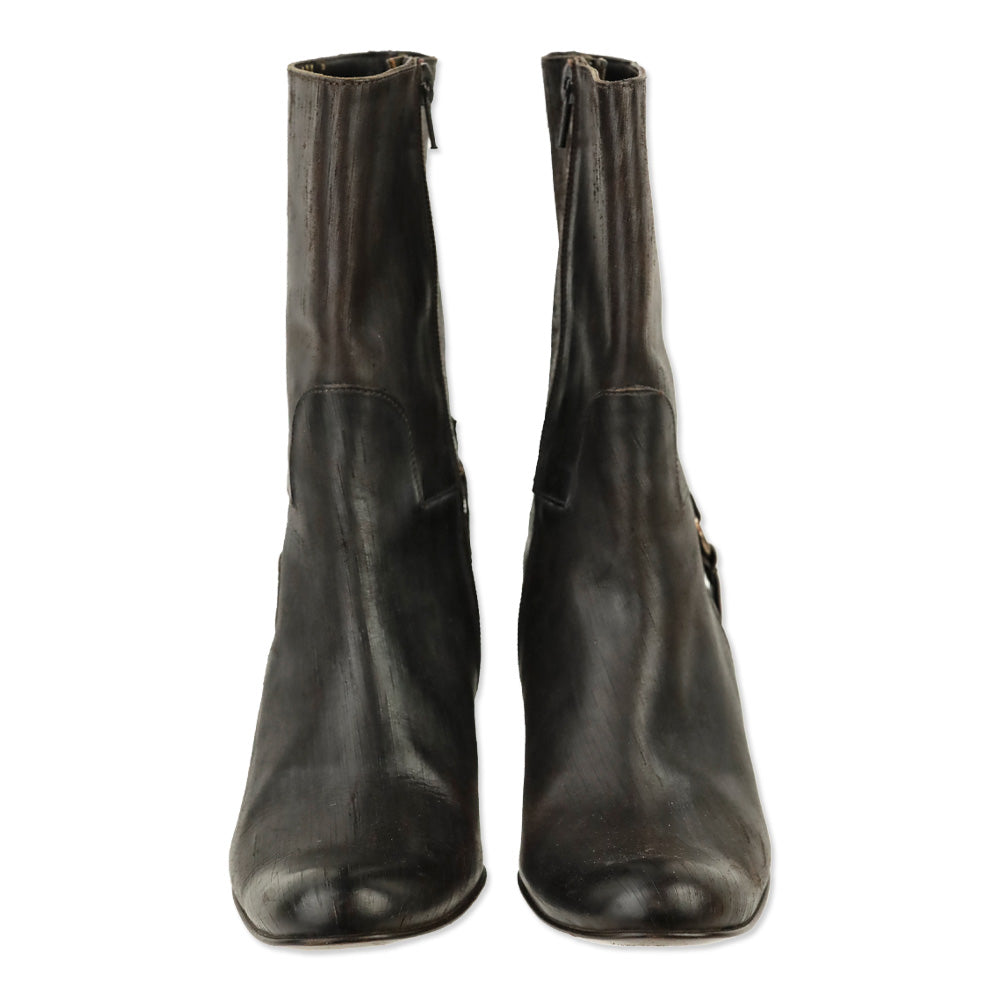 John Varvatos Brown Brushed Leather Harness Calf Boot