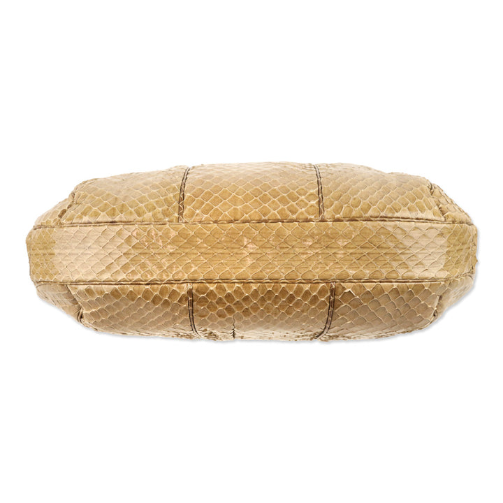 Judith Leiber Beige Snakeskin Medium Clutch with Strap