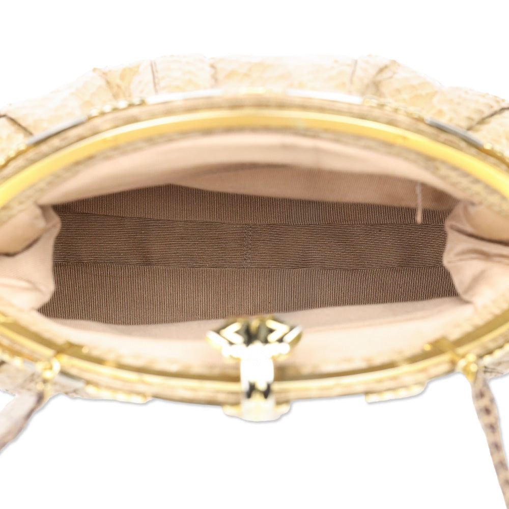 Judith Leiber Beige Snakeskin Medium Clutch with Strap