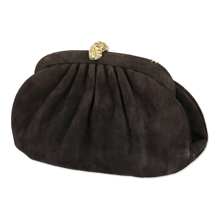 Judith Leiber Brown Suede Medium Clutch with Chain Strap