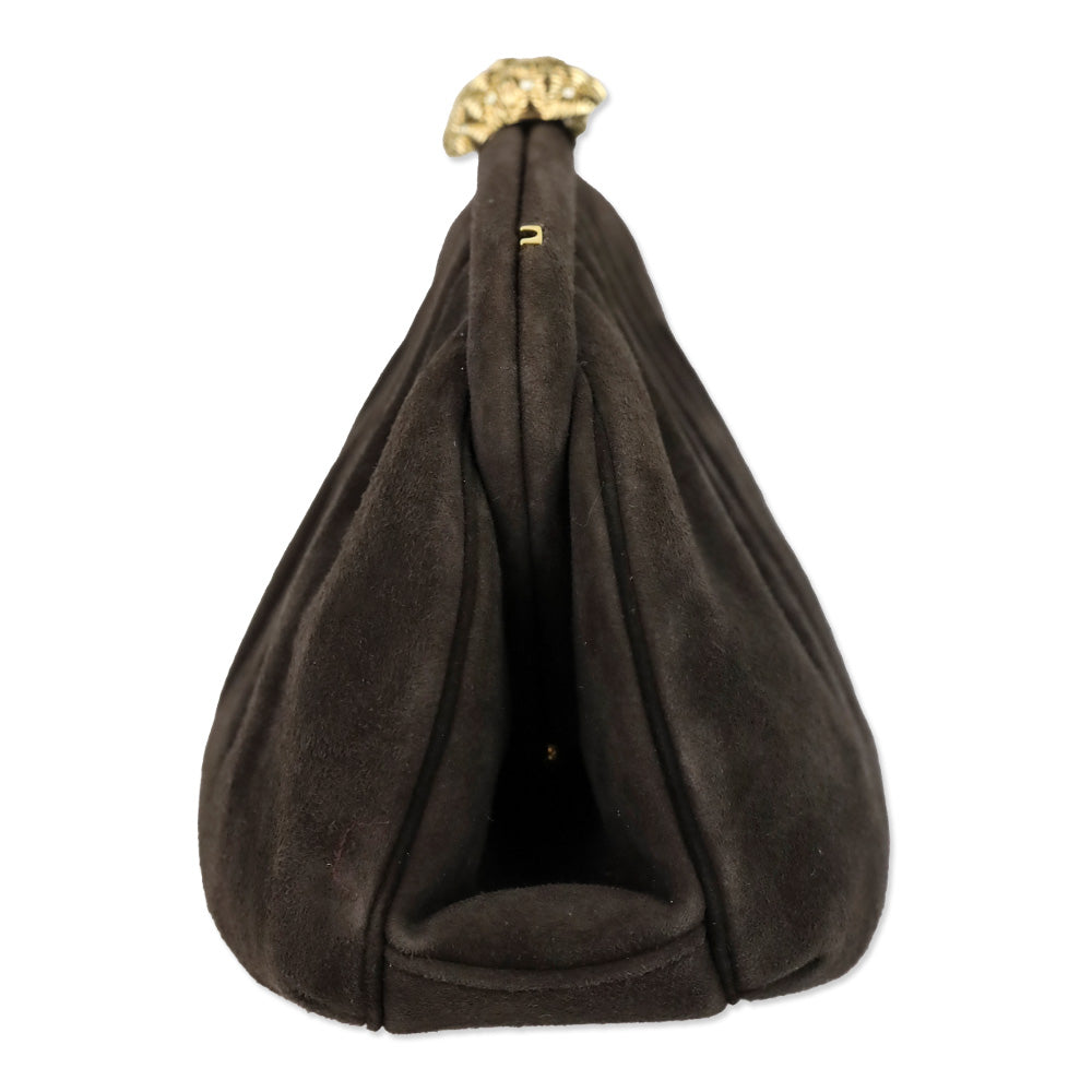 Judith Leiber Brown Suede Medium Clutch with Chain Strap