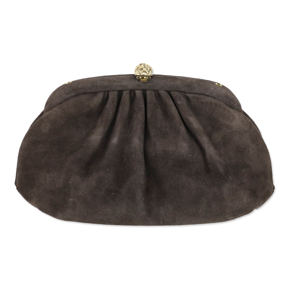 Judith Leiber Brown Suede Medium Clutch with Chain Strap