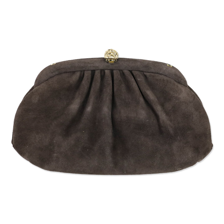 Judith Leiber Brown Suede Medium Clutch with Chain Strap