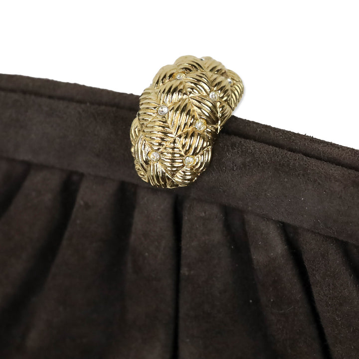 Judith Leiber Brown Suede Medium Clutch with Chain Strap