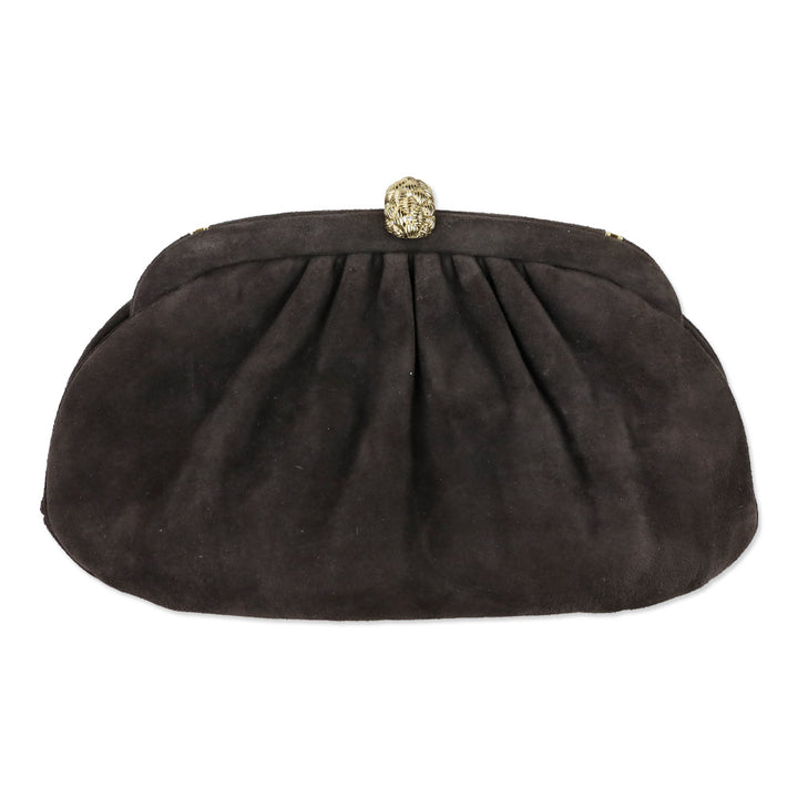 Judith Leiber Brown Suede Medium Clutch with Chain Strap