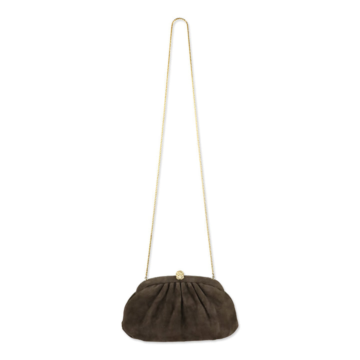 Judith Leiber Brown Suede Medium Clutch with Chain Strap