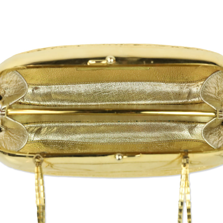 Judith Leiber Gold Filigree Frame Kiss-lock Clutch with Chain Strap