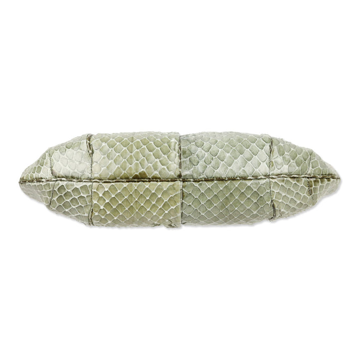Judith Leiber Moss Snakeskin Kiss-Lock Clutch with Chain