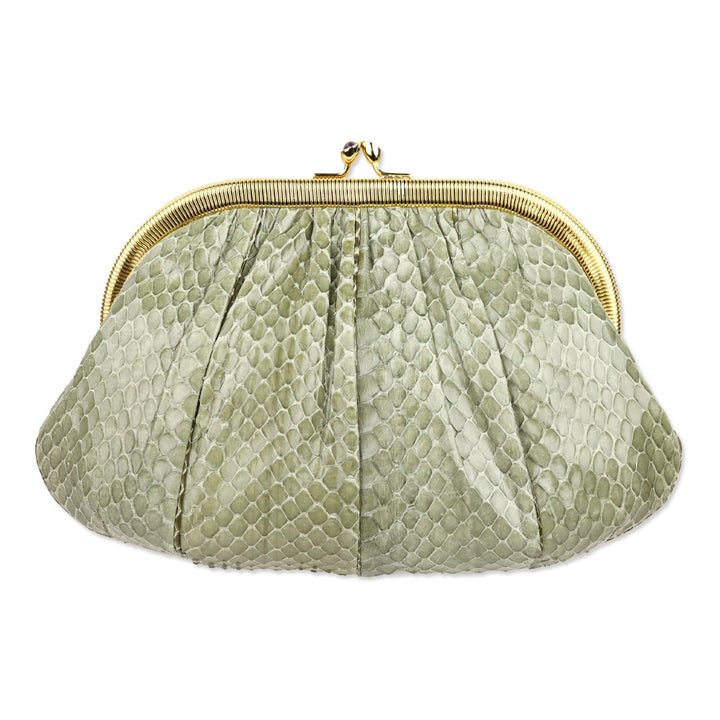 Judith Leiber Moss Snakeskin Kiss-Lock Clutch with Chain