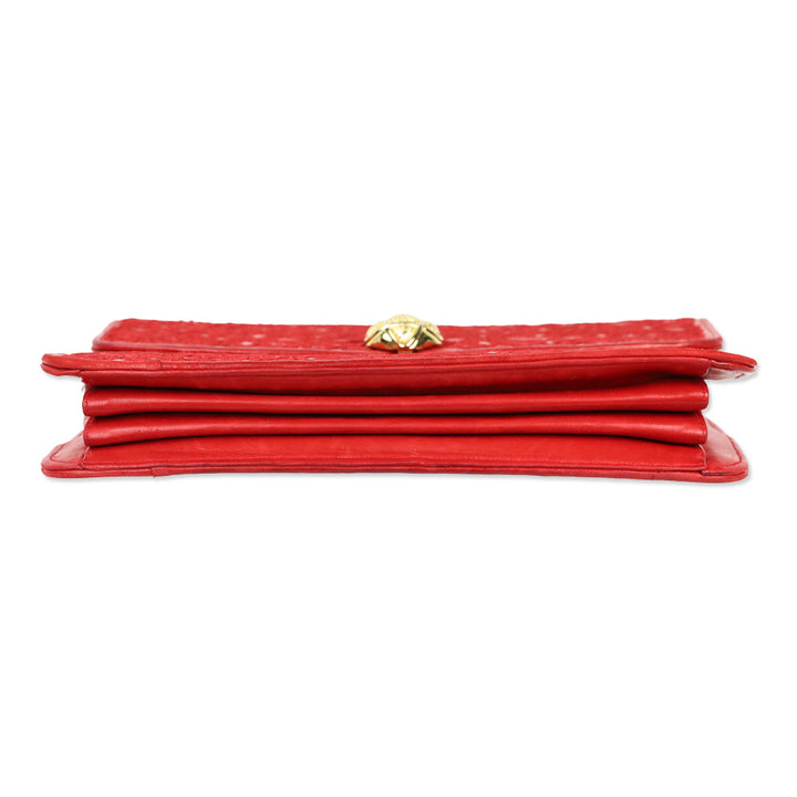 Judith Leiber Red Crosshatch Embroidered Leather Square Clutch