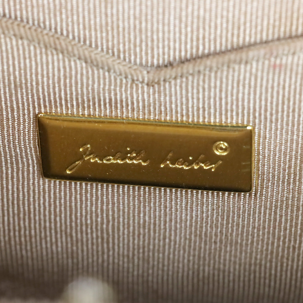 Judith Leiber Tan Ostrich Leather Stone Trim Frame Clutch