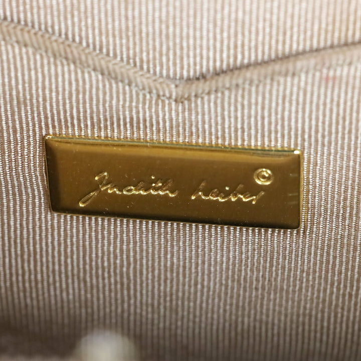 Judith Leiber Tan Ostrich Leather Stone Trim Frame Clutch