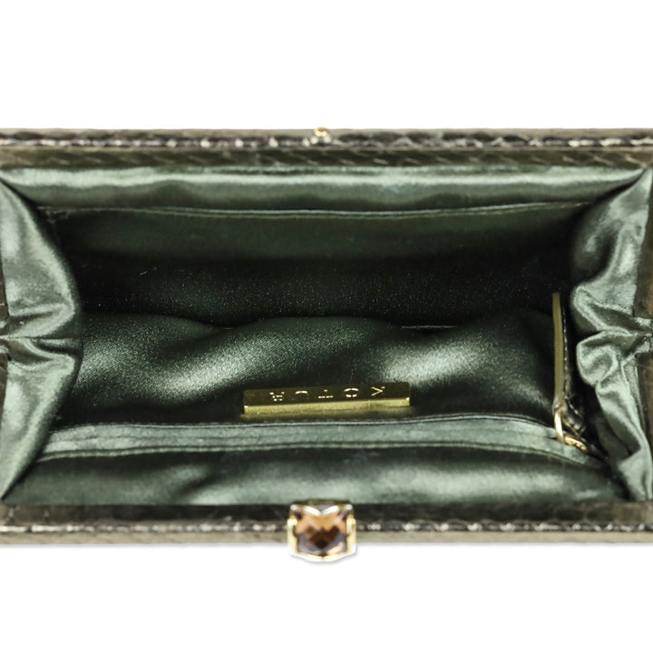 Kotur Metallic Gold Lizard Skin Frame Clutch