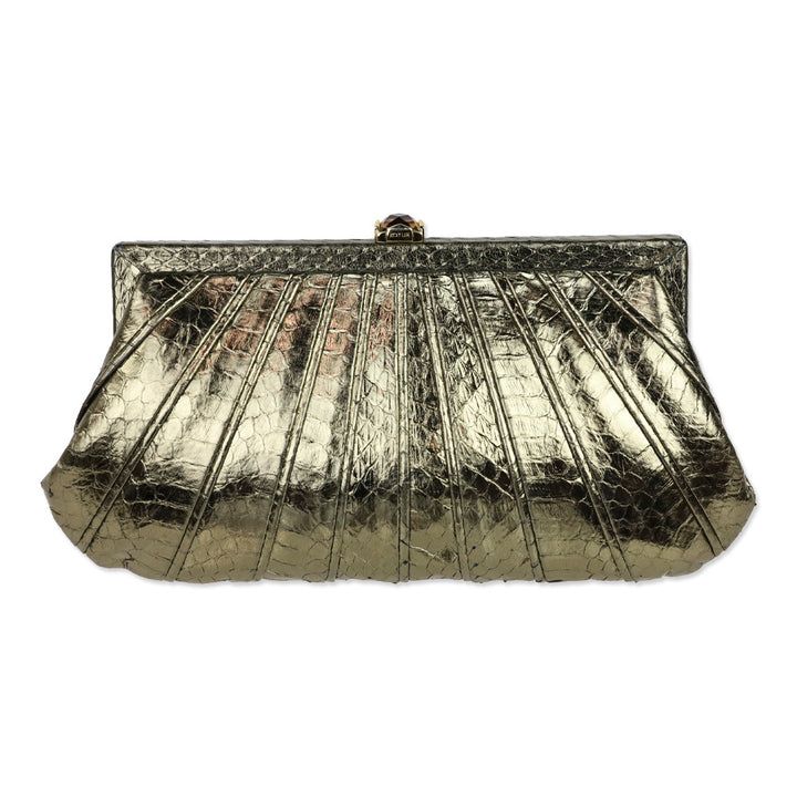 Kotur Metallic Gold Lizard Skin Frame Clutch