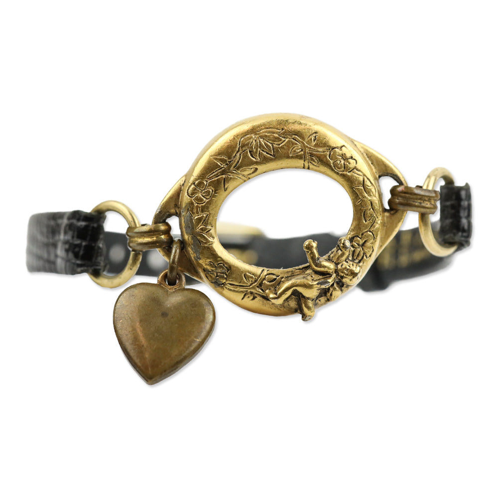 Kreisler Black Lizard Leather Gold Cherub Circle Watch DBLTKE