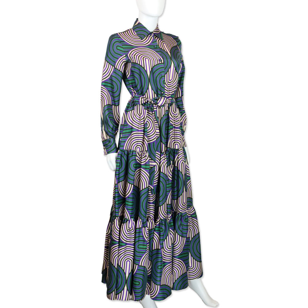 La DoubleJ Editions with Mantero Long Sleeve Button Front Line Pattern Maxi Dress
