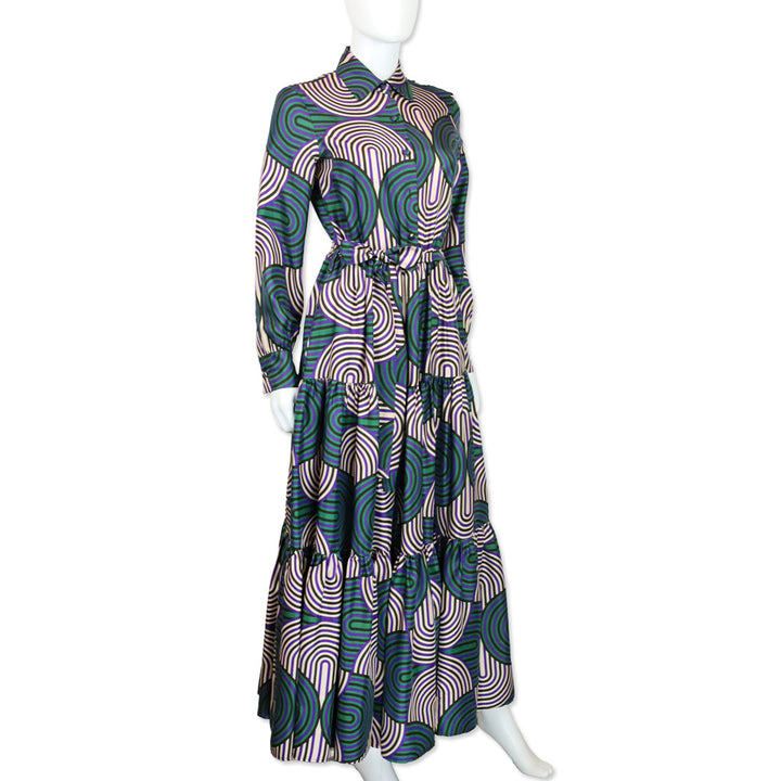 La DoubleJ Editions with Mantero Long Sleeve Button Front Line Pattern Maxi Dress