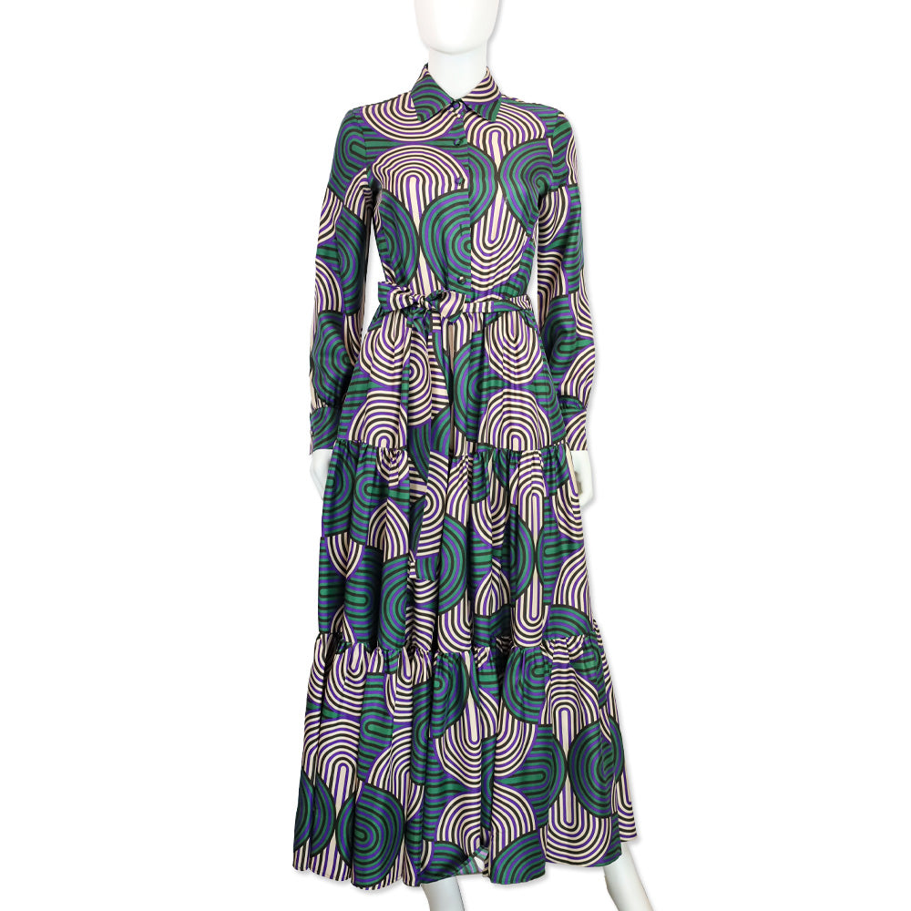 La DoubleJ Editions with Mantero Long Sleeve Button Front Line Pattern Maxi Dress