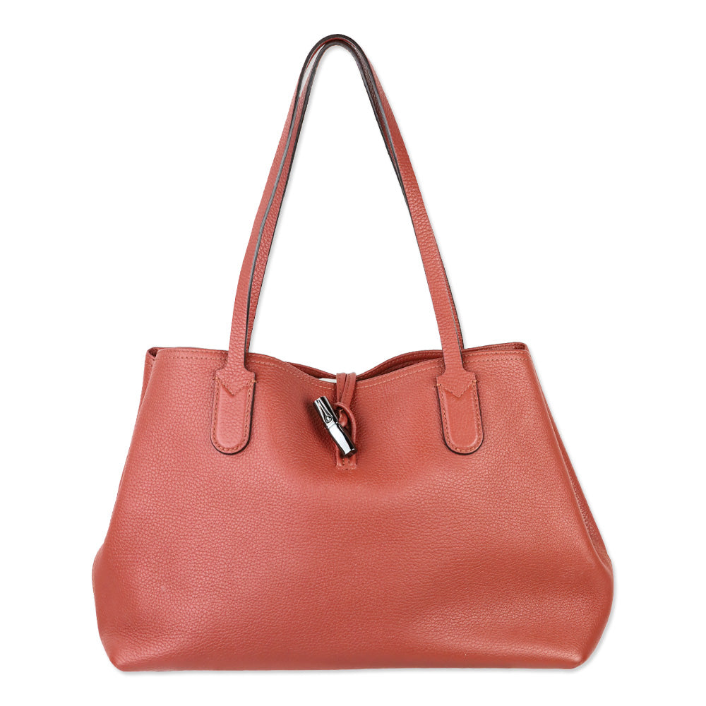 Longchamp Bamboo Toggle Clay Cowhide Leather Tote Bag