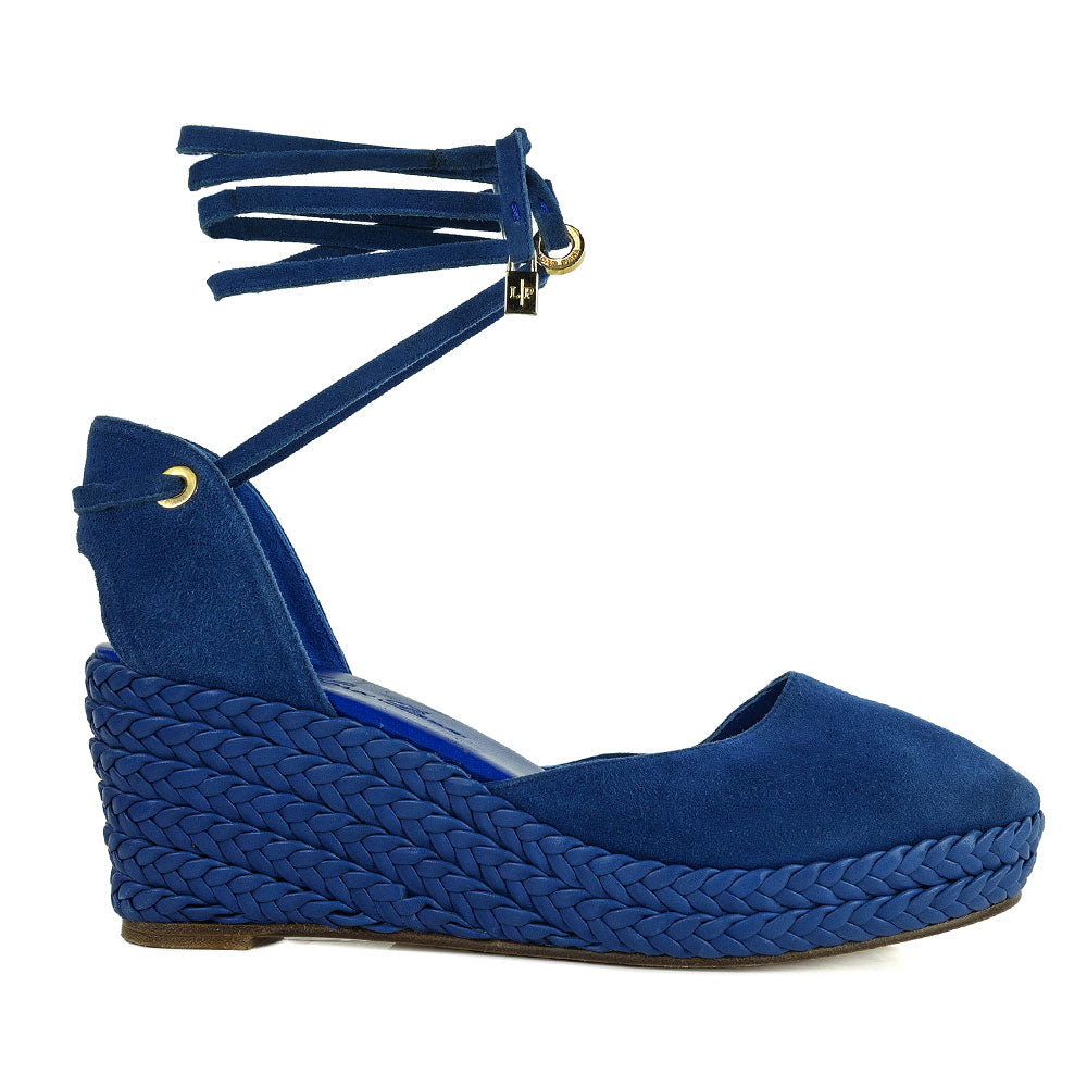 Loro Piana Blue Leather Espadrille Wedges DBLTKE Luxury