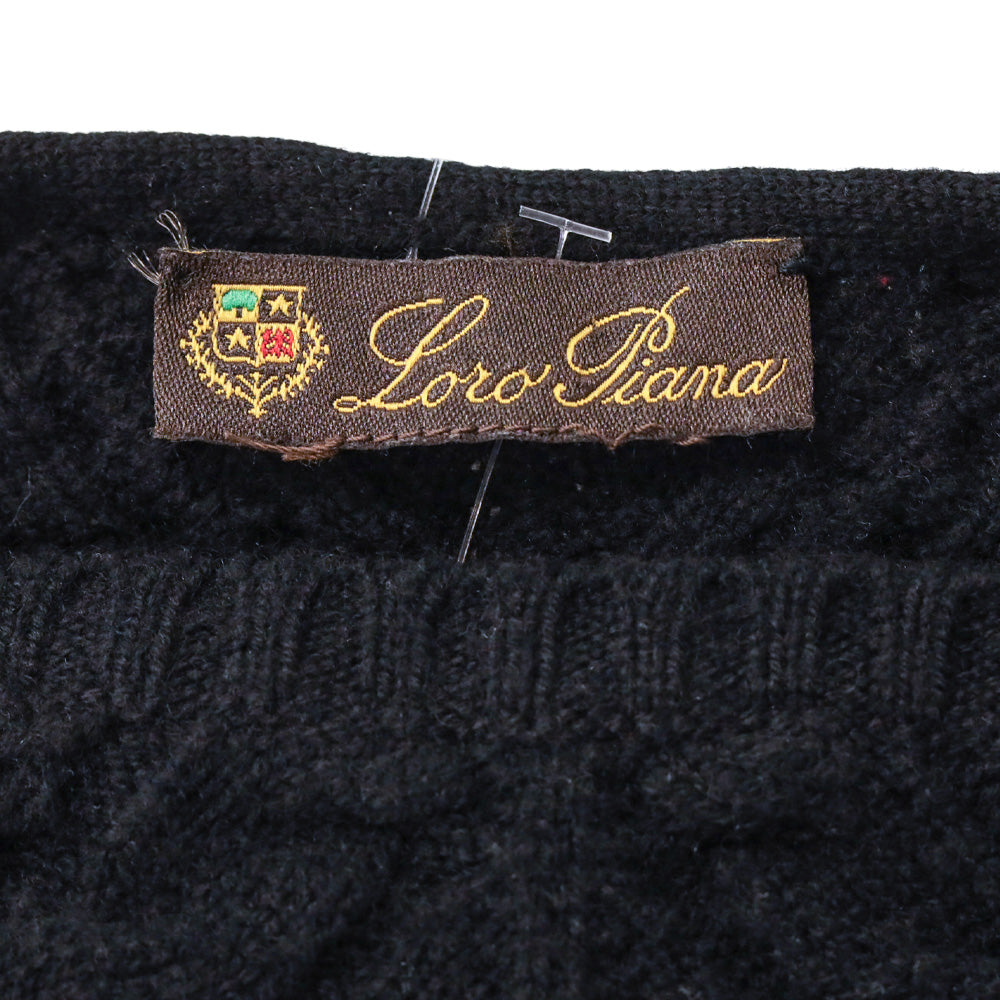 Loro Piana Black Cable Knit Cashmere V-Neck Sweater