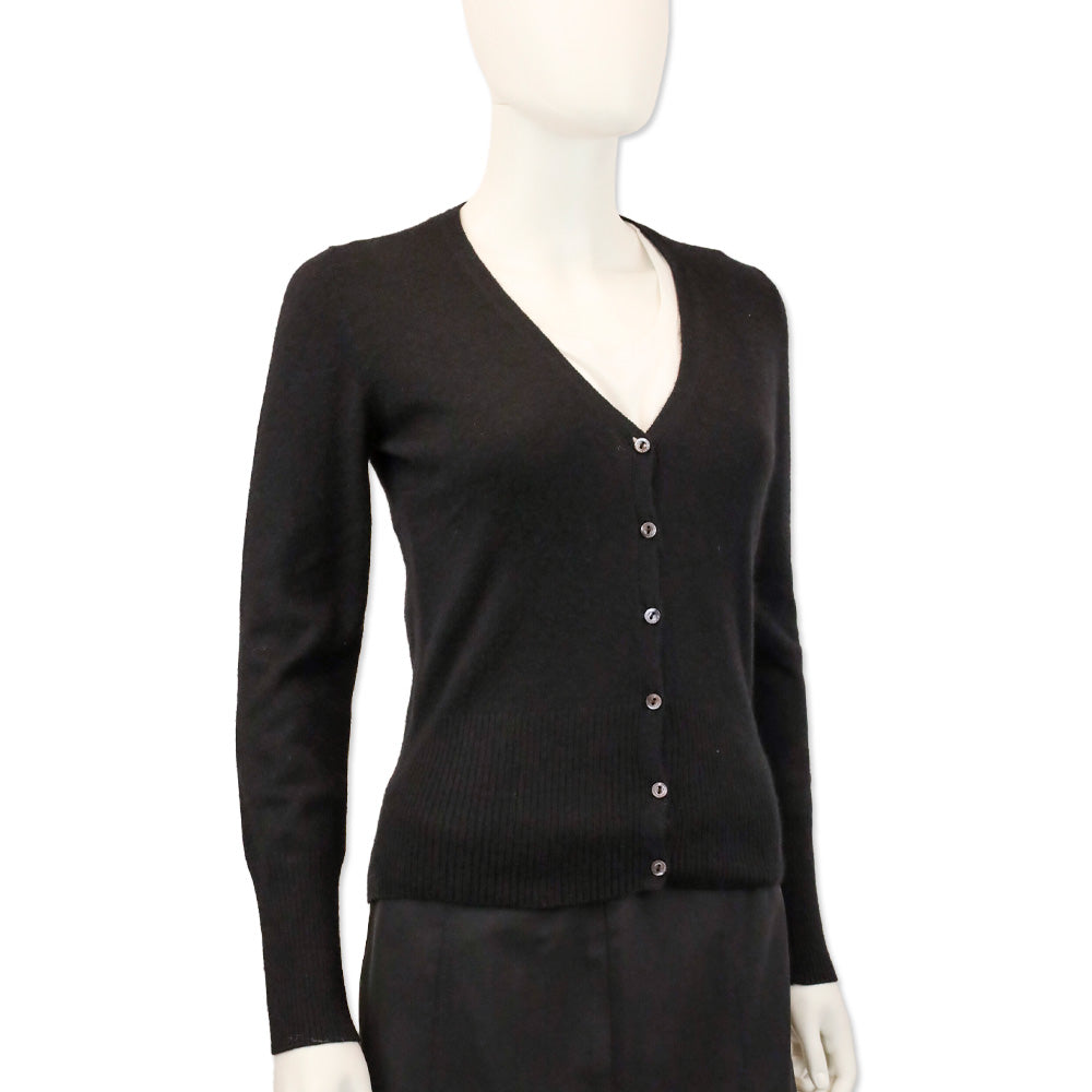 Loro Piana Black Cashmere/Silk V-Neck Cardigan
