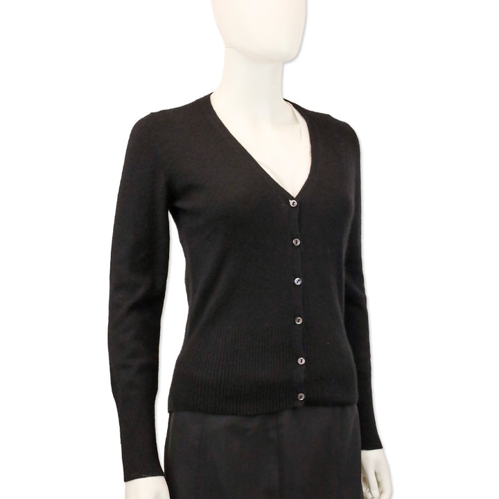 Loro Piana Black Cashmere/Silk V-Neck Cardigan