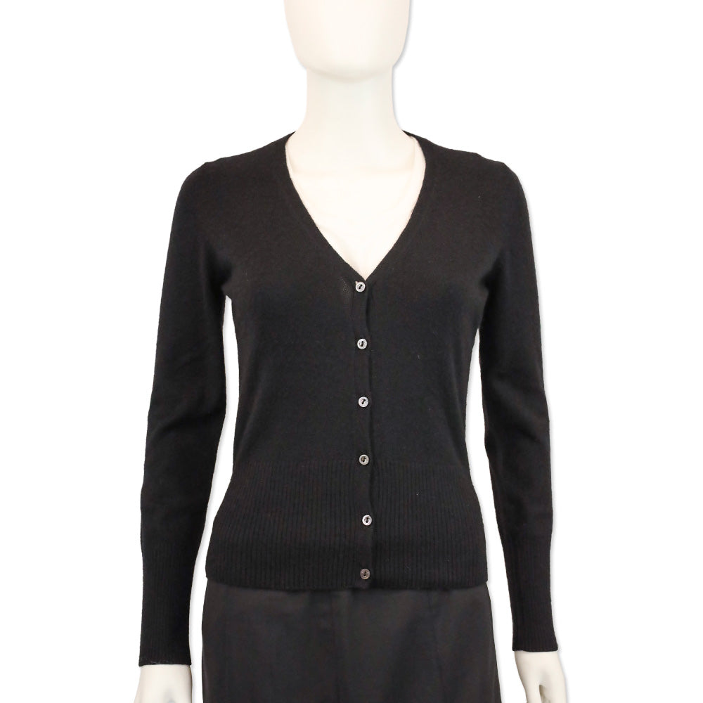 Loro Piana Black Cashmere/Silk V-Neck Cardigan