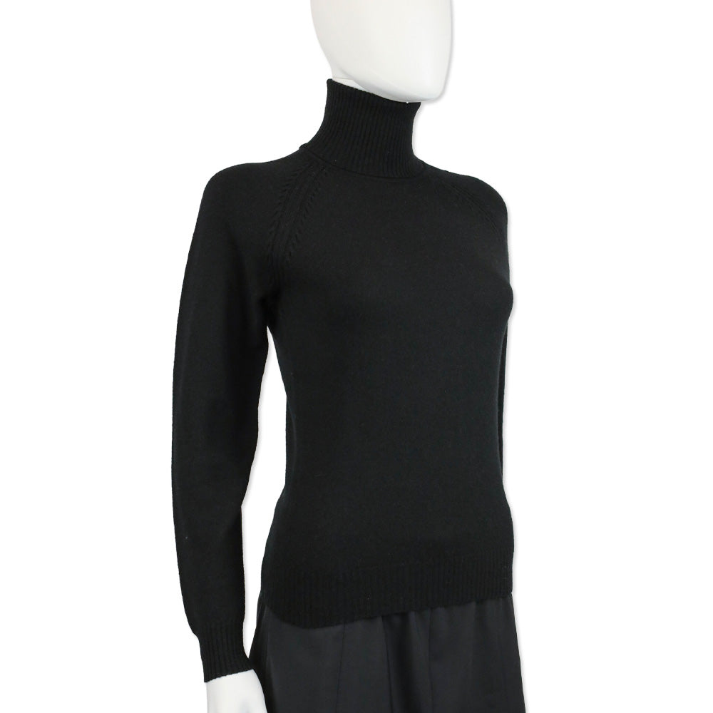 Loro Piana Black Knit Cashmere Turtleneck Sweater