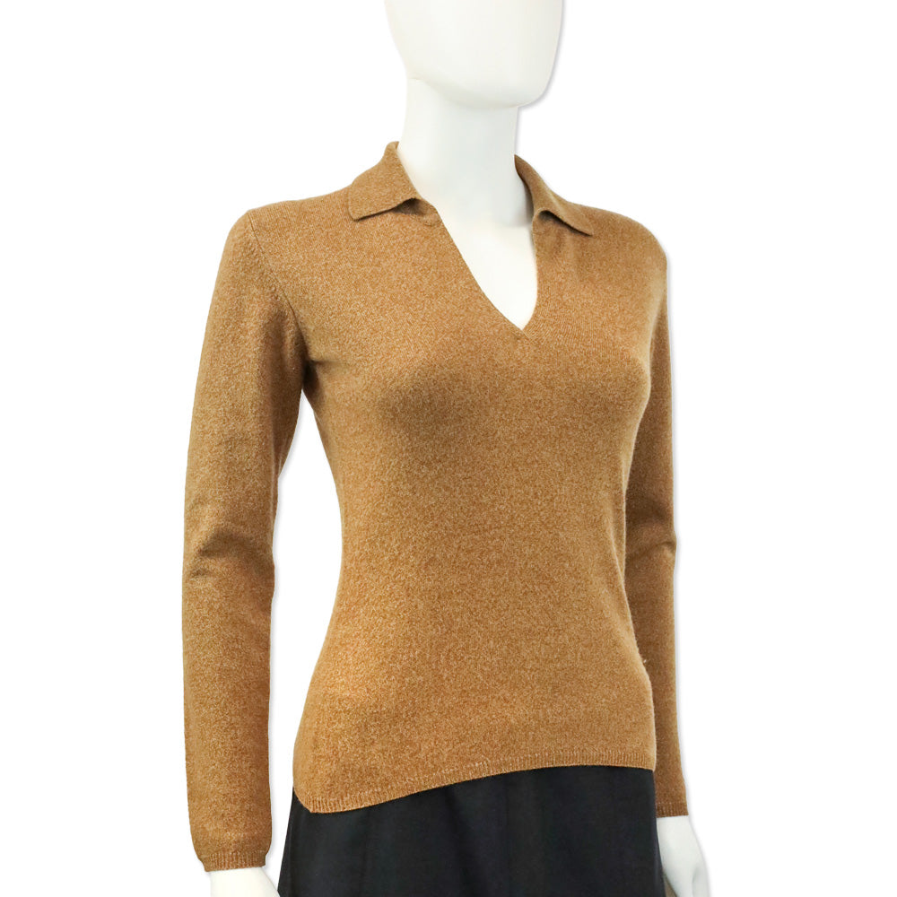 Loro Piana Cognac Cashmere Johnny Collar L/S Sweater