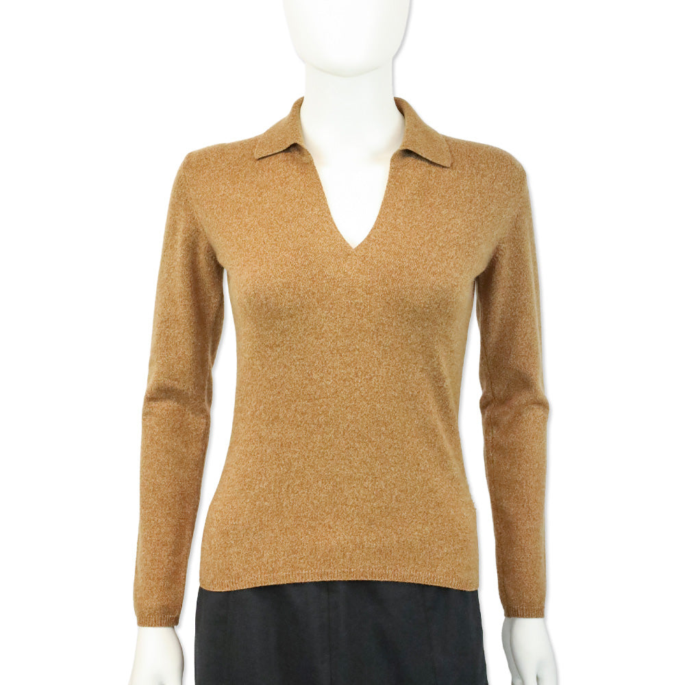 Loro Piana Cognac Cashmere Johnny Collar L/S Sweater