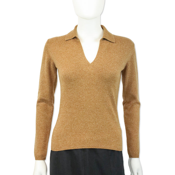 Loro Piana Cognac Cashmere Johnny Collar L/S Sweater