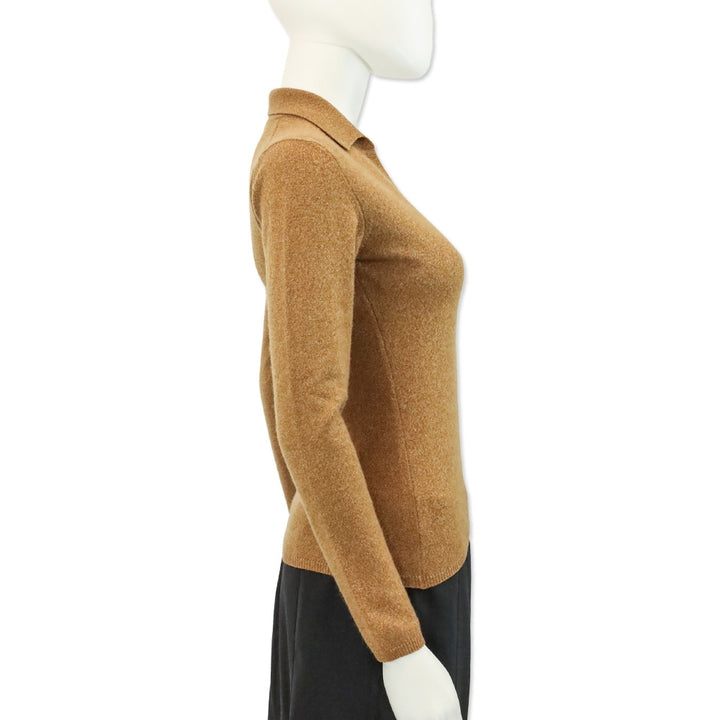 Loro Piana Cognac Cashmere Johnny Collar L/S Sweater