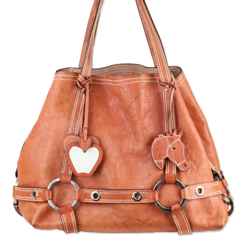 Luella Brick Leather Daria Tote Bag DBLTKE Luxury Consignment