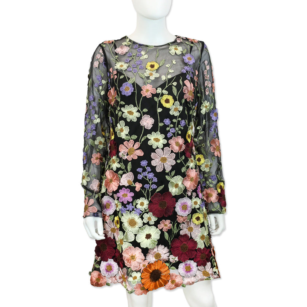 Mac Duggal Black Floral Embroidered Long Sleeve Mini Dress Mac Duggal Black Floral Embroidered Long Sleeve Mini Dress