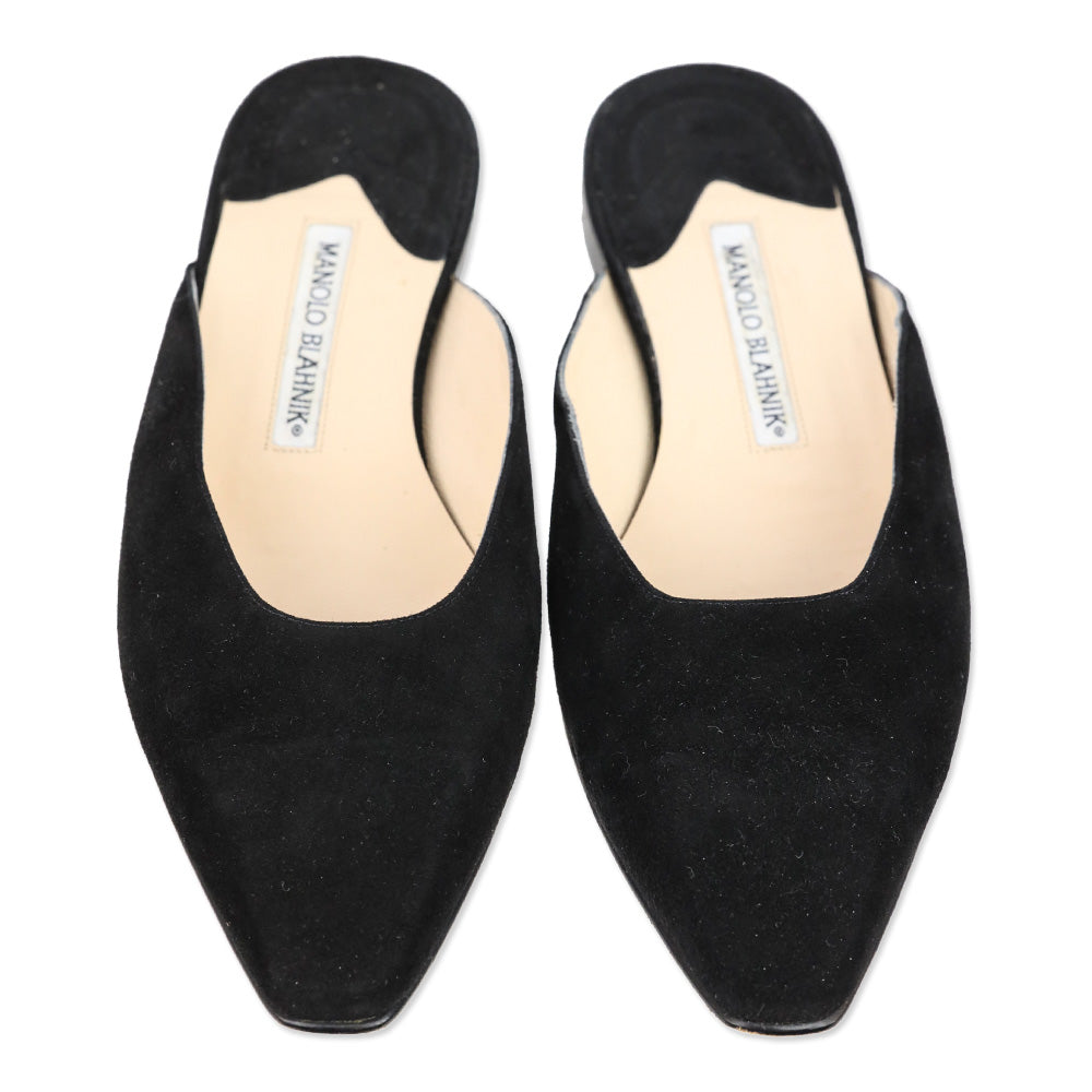 Manolo Blahnik Black Suede Flat Mules
