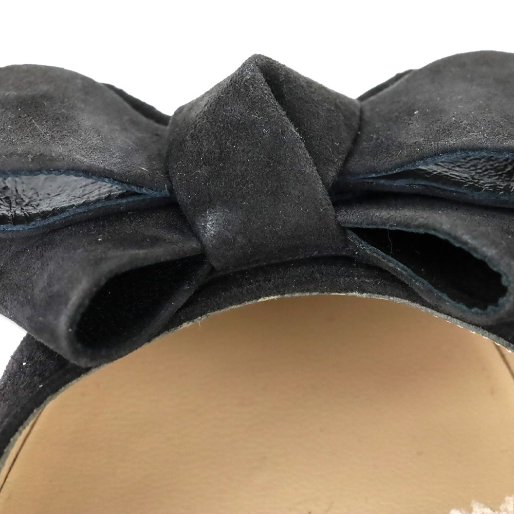 Manolo Blahnik Dark Grey Suede Bow Accent Kitten Pumps