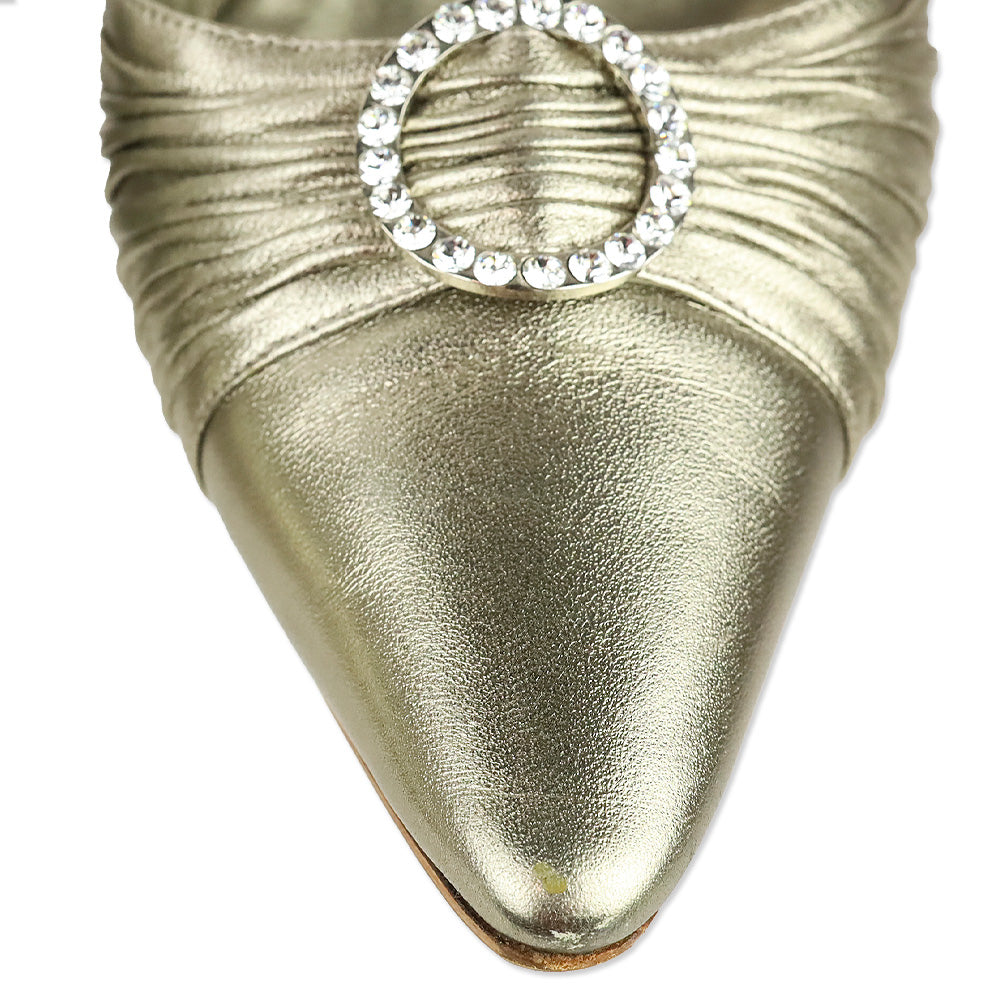 Manolo Blahnik Gold Leather Crystal Detail D'Orsay Pumps