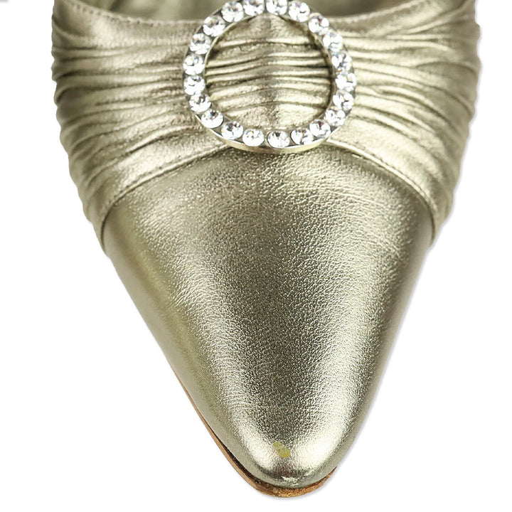 Manolo Blahnik Gold Leather Crystal Detail D'Orsay Pumps