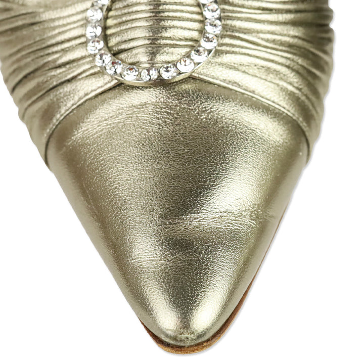 Manolo Blahnik Gold Leather Crystal Detail D'Orsay Pumps