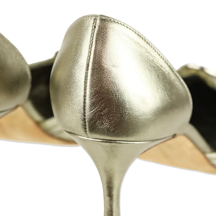 Manolo Blahnik Gold Leather Crystal Detail D'Orsay Pumps