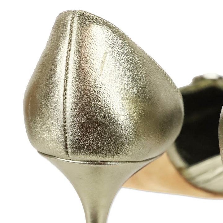 Manolo Blahnik Gold Leather Crystal Detail D'Orsay Pumps